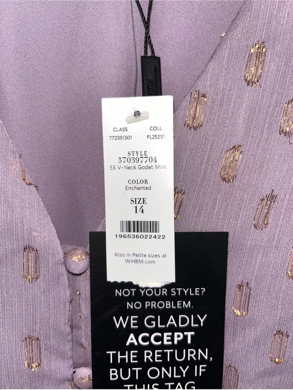 WHBM V-Neck Godet Mini Dress Enchanted Metallic Gold NWT Size 14 - Picture 7 of 7
